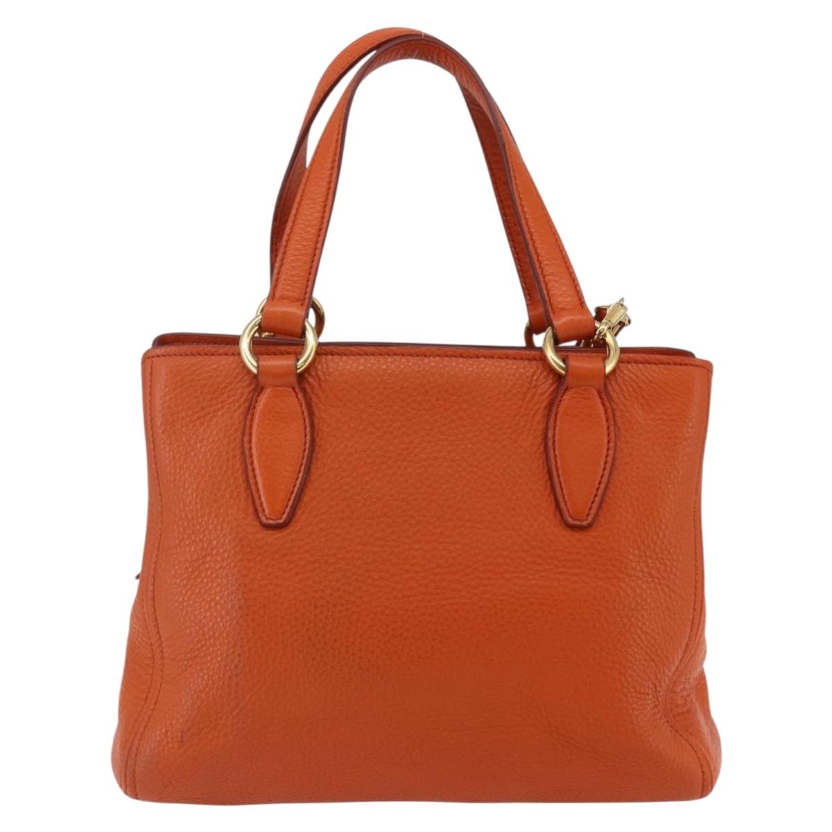 Miu Miu Madras Hand Bag Leather 2way Orange Gold Auth fm4890