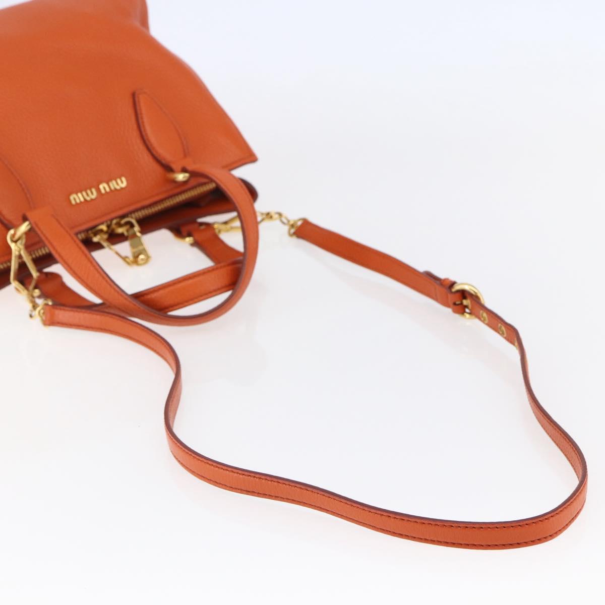 Miu Miu Madras Hand Bag Leather 2way Orange Gold Auth fm4890