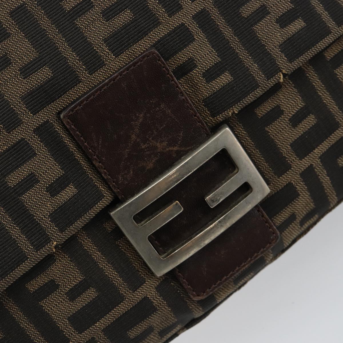 FENDI Zucca Canvas Mamma Baguette Tote Bag Black Silver Brown Auth fm4891