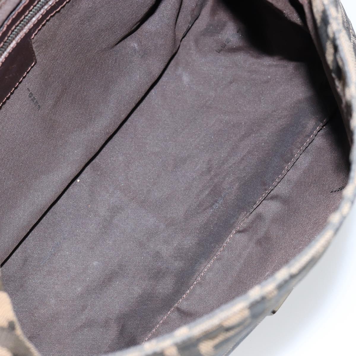 FENDI Zucca Canvas Mamma Baguette Tote Bag Black Silver Brown Auth fm4891