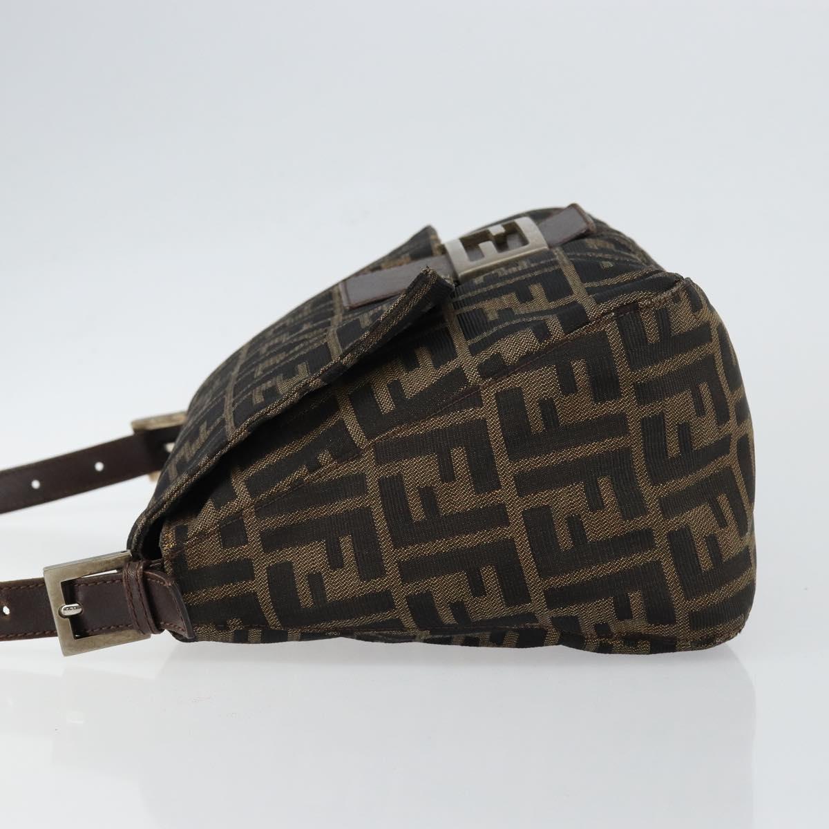 FENDI Zucca Canvas Mamma Baguette Tote Bag Black Silver Brown Auth fm4891