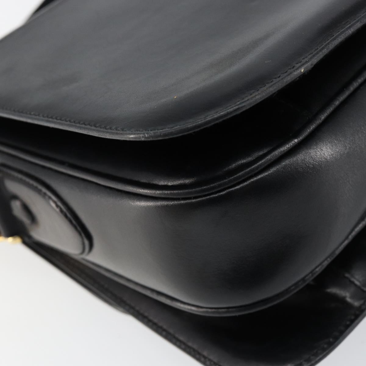 CELINE Horse Carriage Shoulder Bag Leather Black Gold Auth fm4892