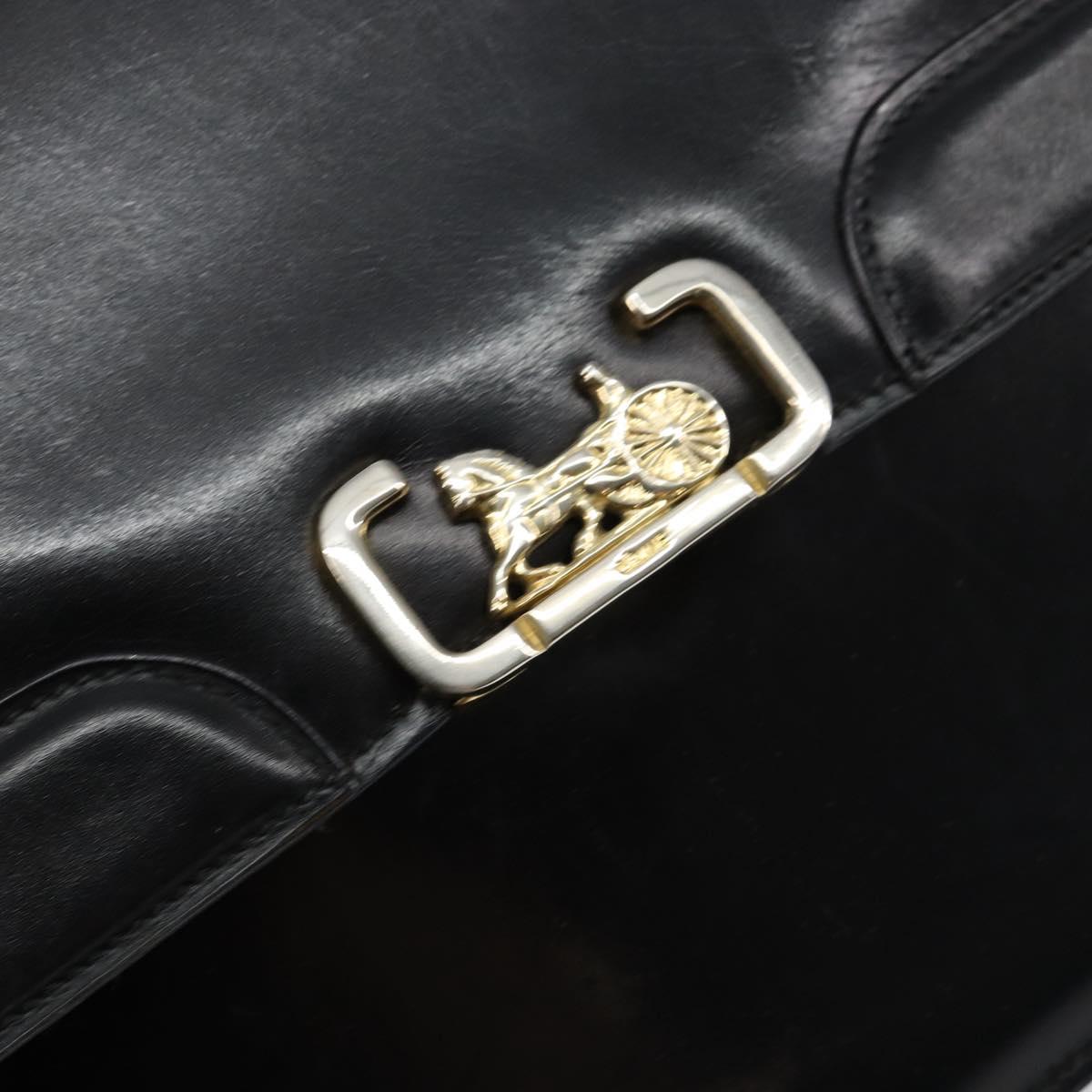 CELINE Horse Carriage Shoulder Bag Leather Black Gold Auth fm4892