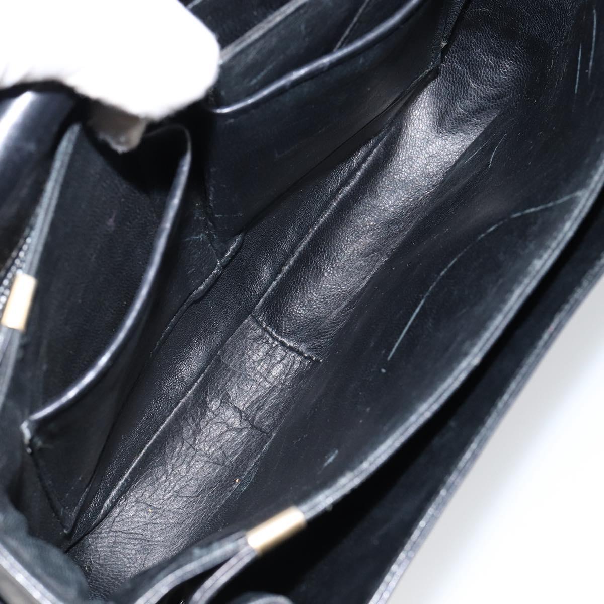 CELINE Horse Carriage Shoulder Bag Leather Black Gold Auth fm4892