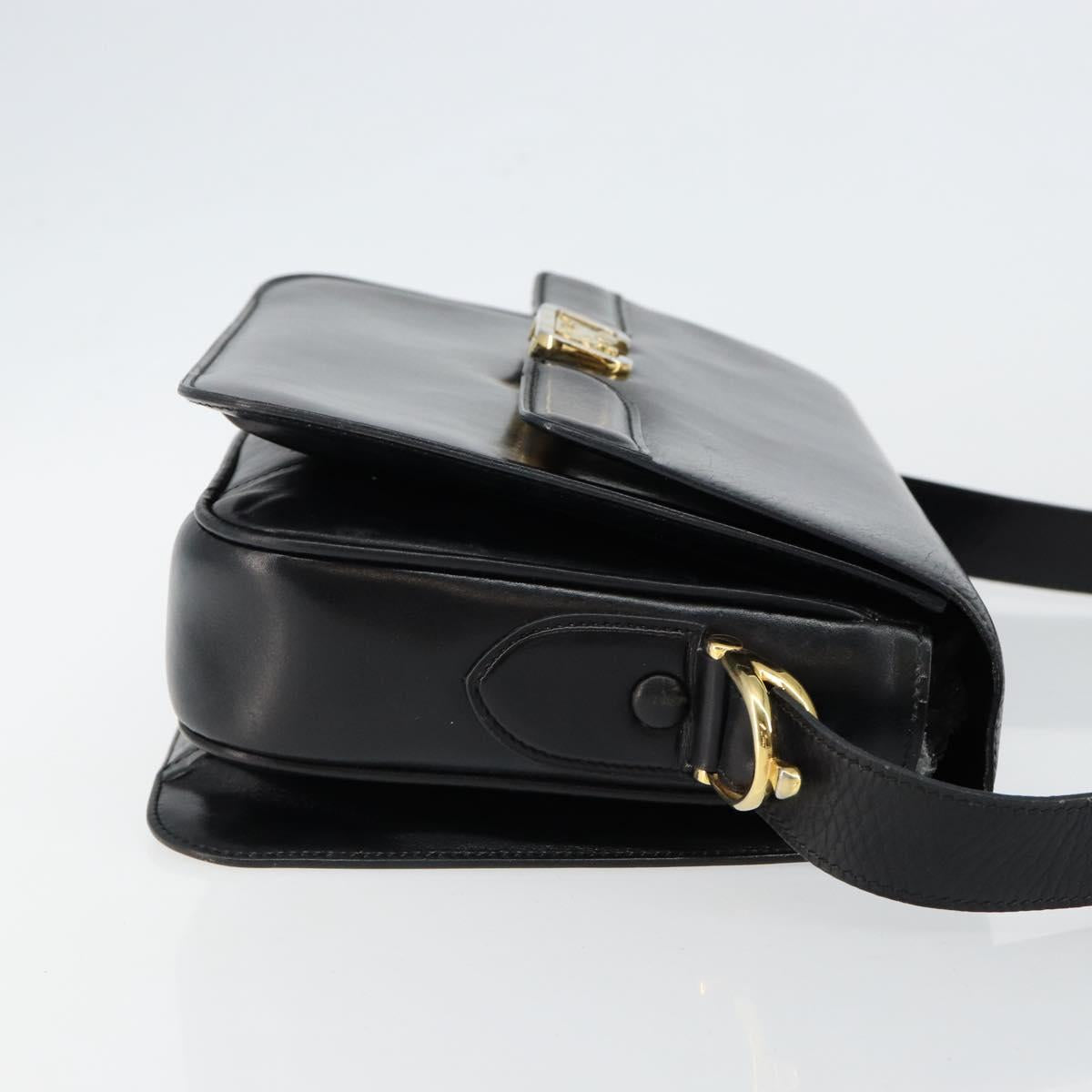 CELINE Horse Carriage Shoulder Bag Leather Black Gold Auth fm4892