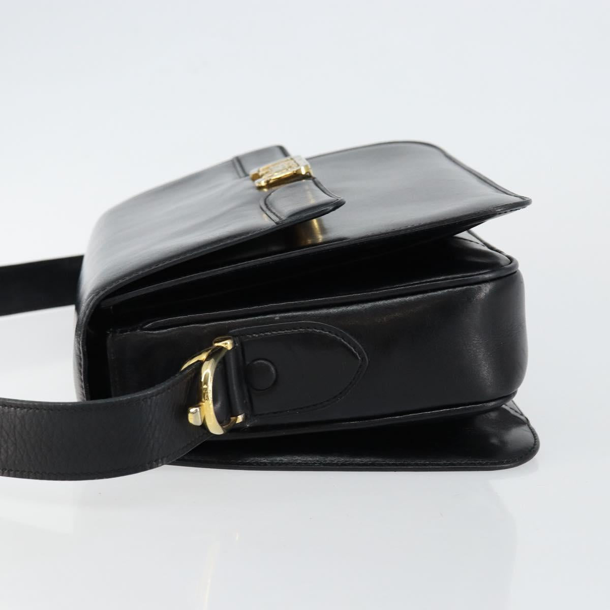 CELINE Horse Carriage Shoulder Bag Leather Black Gold Auth fm4892