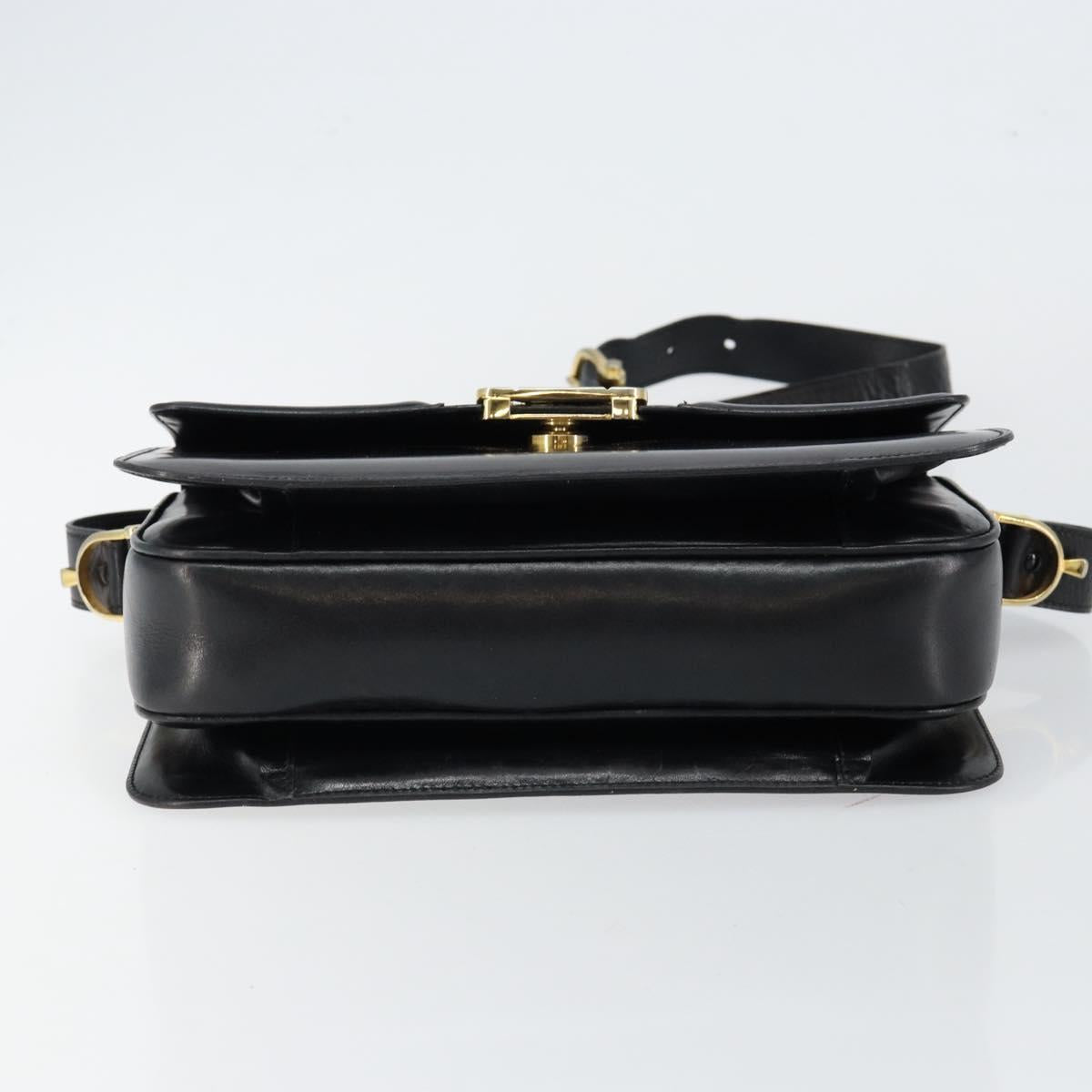 CELINE Horse Carriage Shoulder Bag Leather Black Gold Auth fm4892