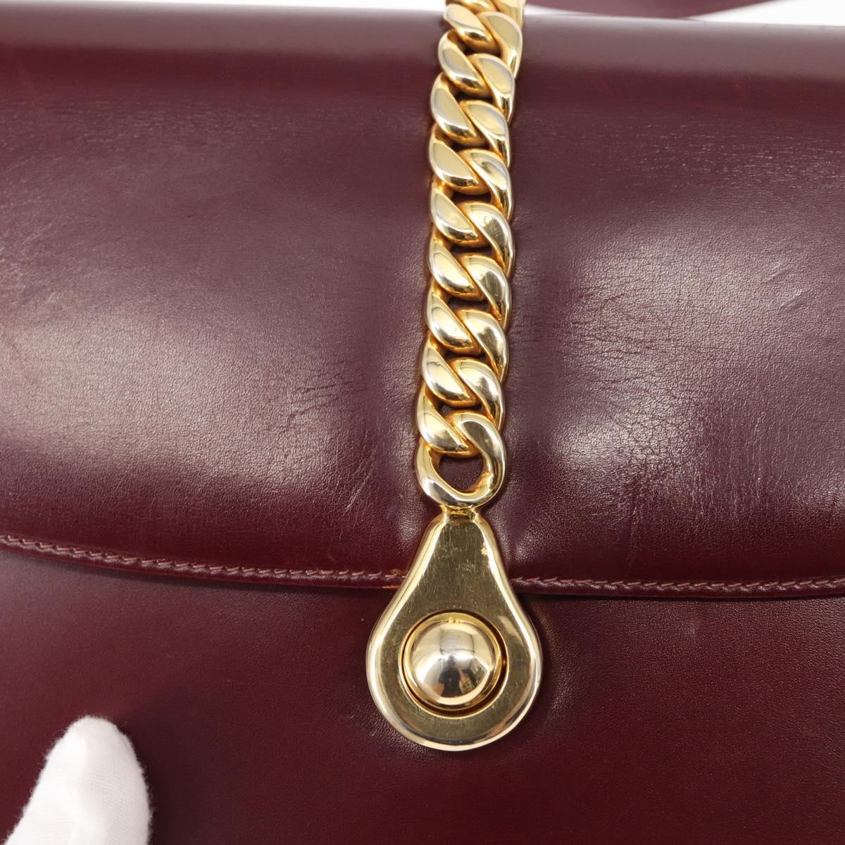 GUCCI Chain Shoulder Bag Leather Bordeaux Gold Auth fm4893