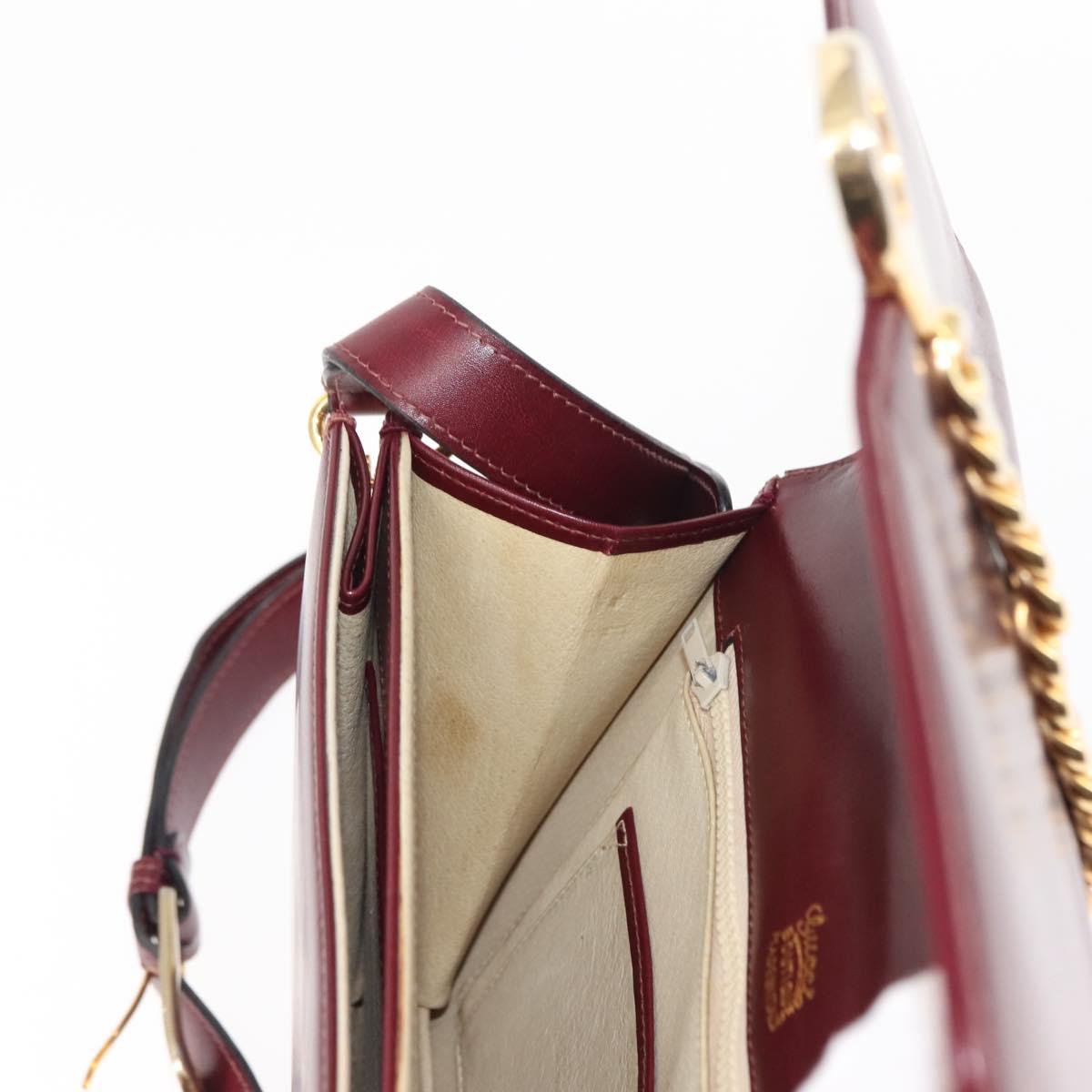 GUCCI Chain Shoulder Bag Leather Bordeaux Gold Auth fm4893