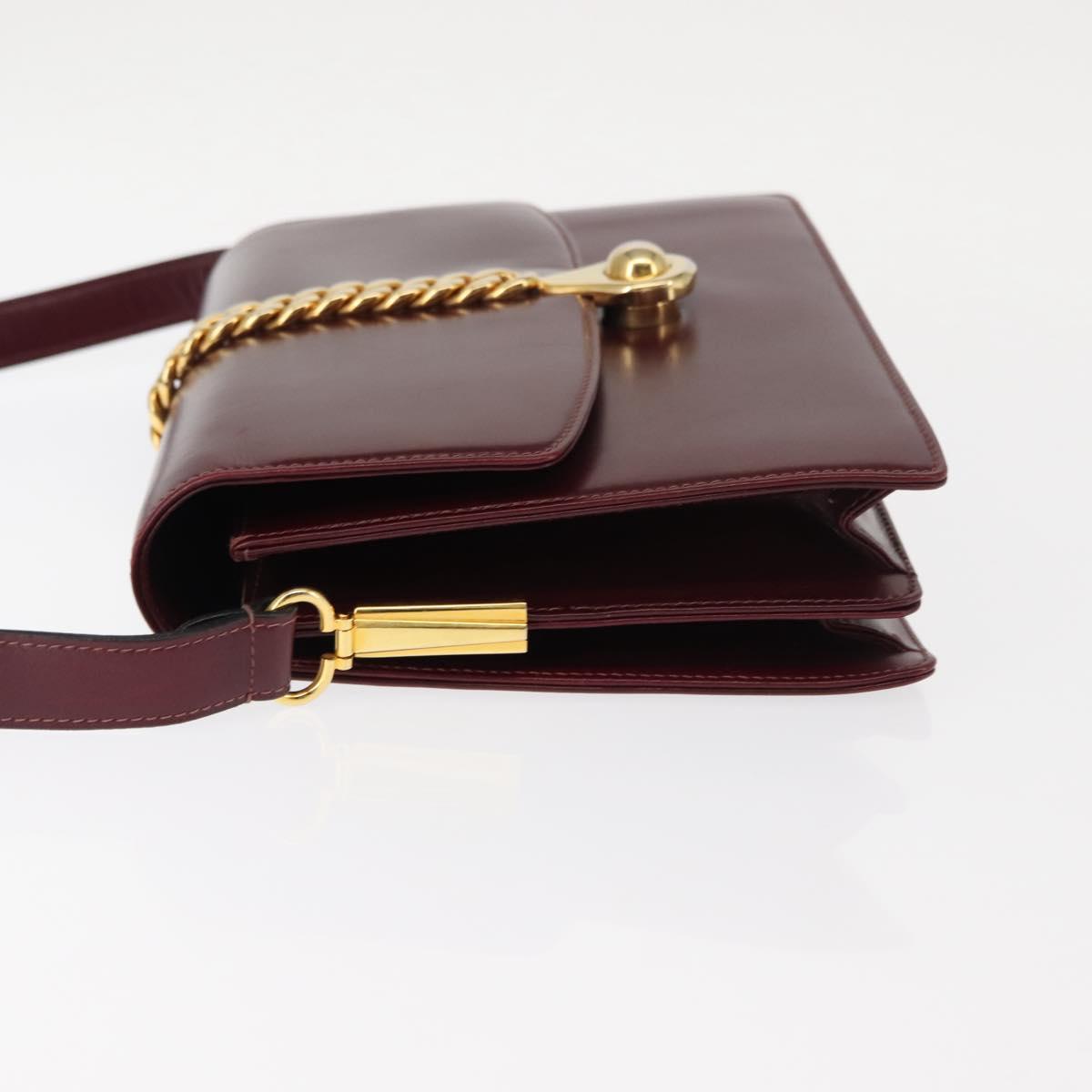 GUCCI Chain Shoulder Bag Leather Bordeaux Gold Auth fm4893