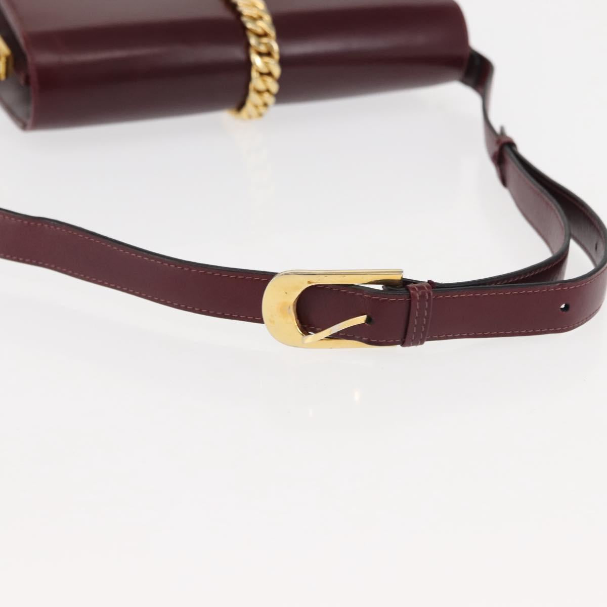 GUCCI Chain Shoulder Bag Leather Bordeaux Gold Auth fm4893