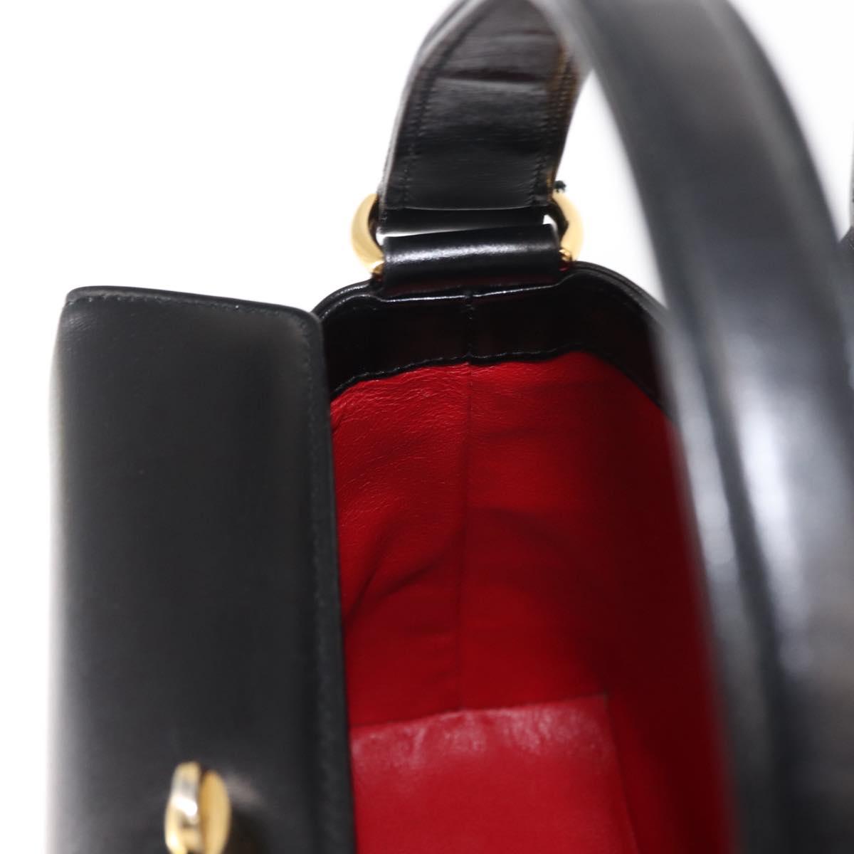 GUCCI Interlocking Hand Bag Leather Black Gold Auth fm4894
