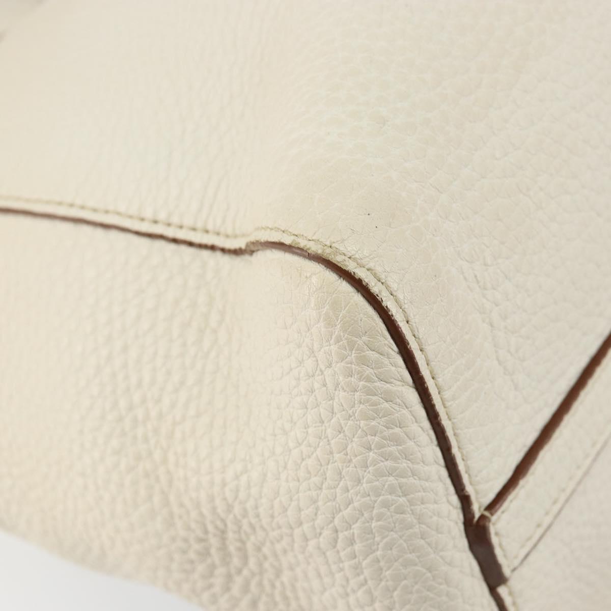 PRADA Tote Bag Leather White Gold Auth fm4895