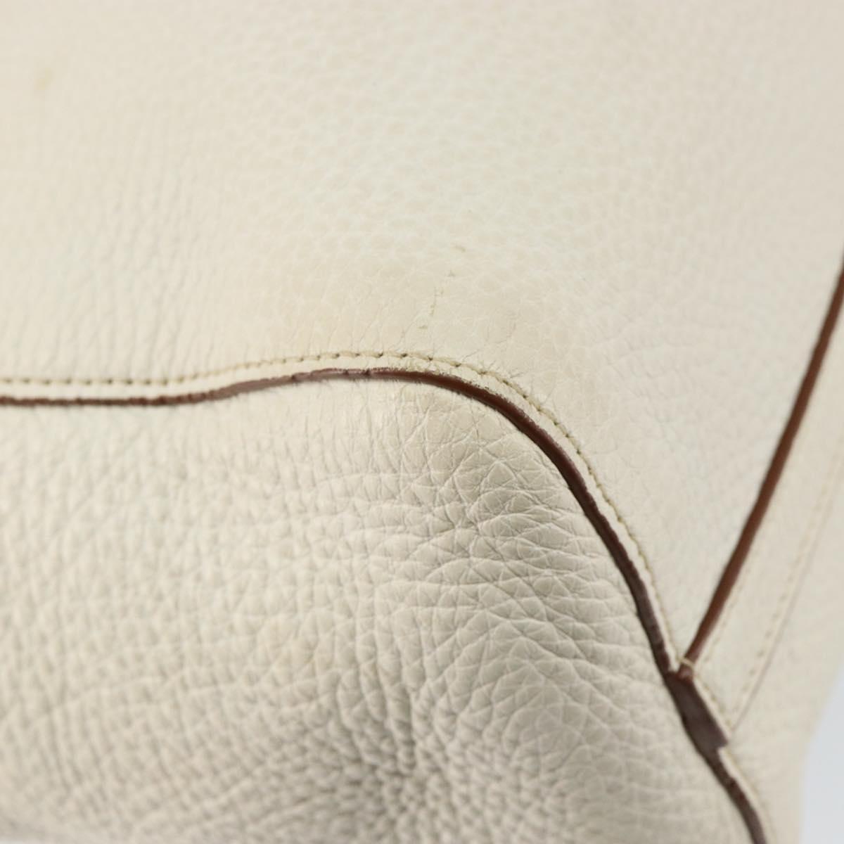 PRADA Tote Bag Leather White Gold Auth fm4895