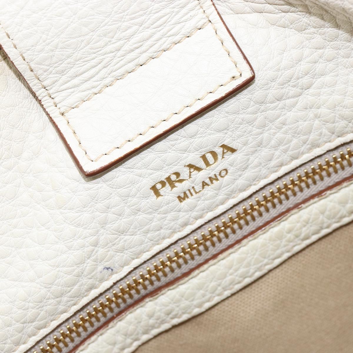 PRADA Tote Bag Leather White Gold Auth fm4895