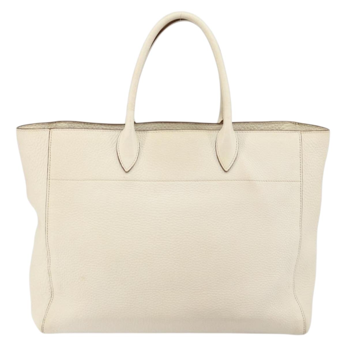 PRADA Tote Bag Leather White Gold Auth fm4895