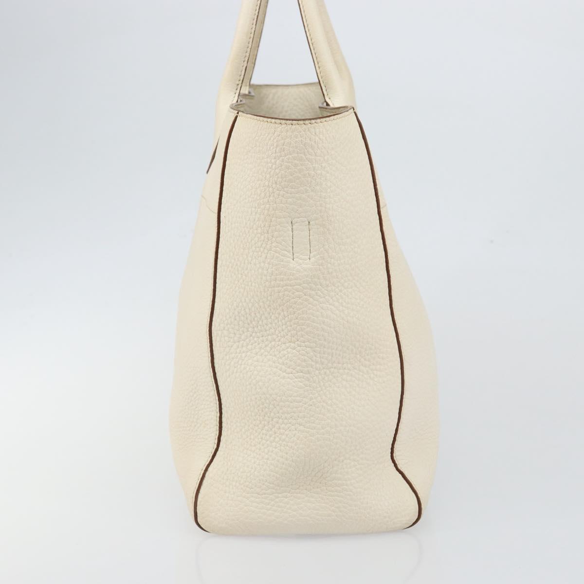 PRADA Tote Bag Leather White Gold Auth fm4895