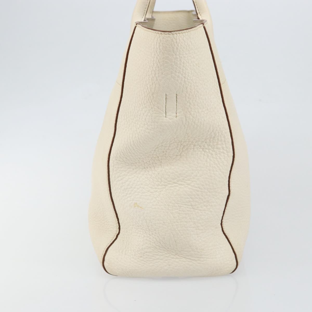 PRADA Tote Bag Leather White Gold Auth fm4895