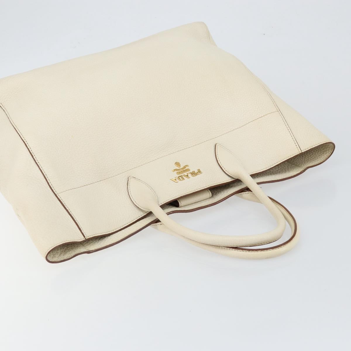 PRADA Tote Bag Leather White Gold Auth fm4895