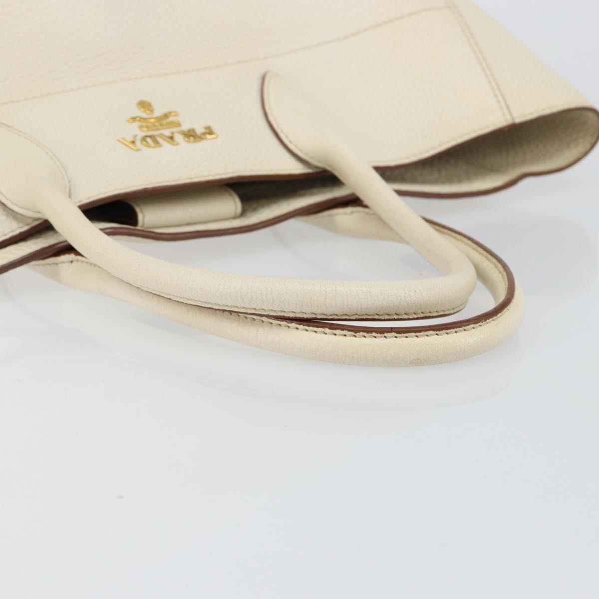 PRADA Tote Bag Leather White Gold Auth fm4895