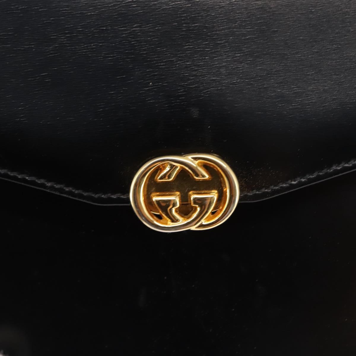 GUCCI Shoulder Bag Leather Black Gold Auth fm4896