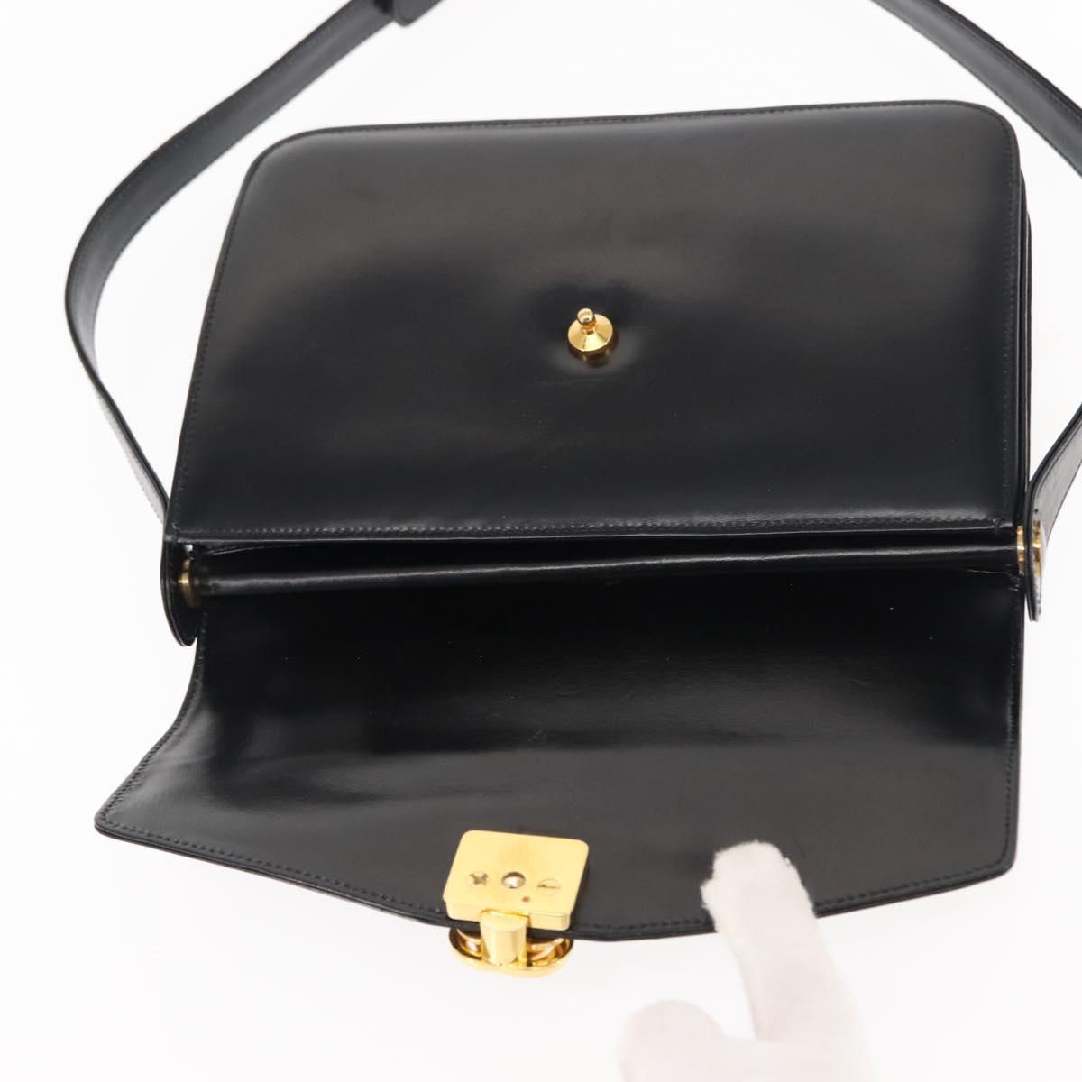 GUCCI Shoulder Bag Leather Black Gold Auth fm4896