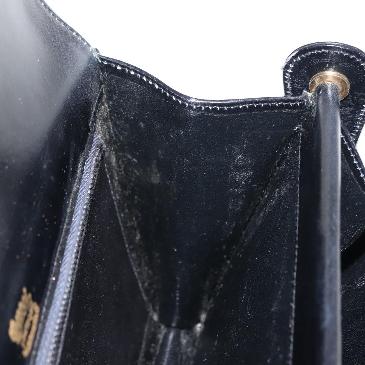 GUCCI Shoulder Bag Leather Black Gold Auth fm4896