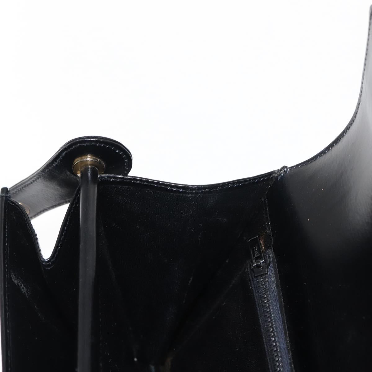 GUCCI Shoulder Bag Leather Black Gold Auth fm4896