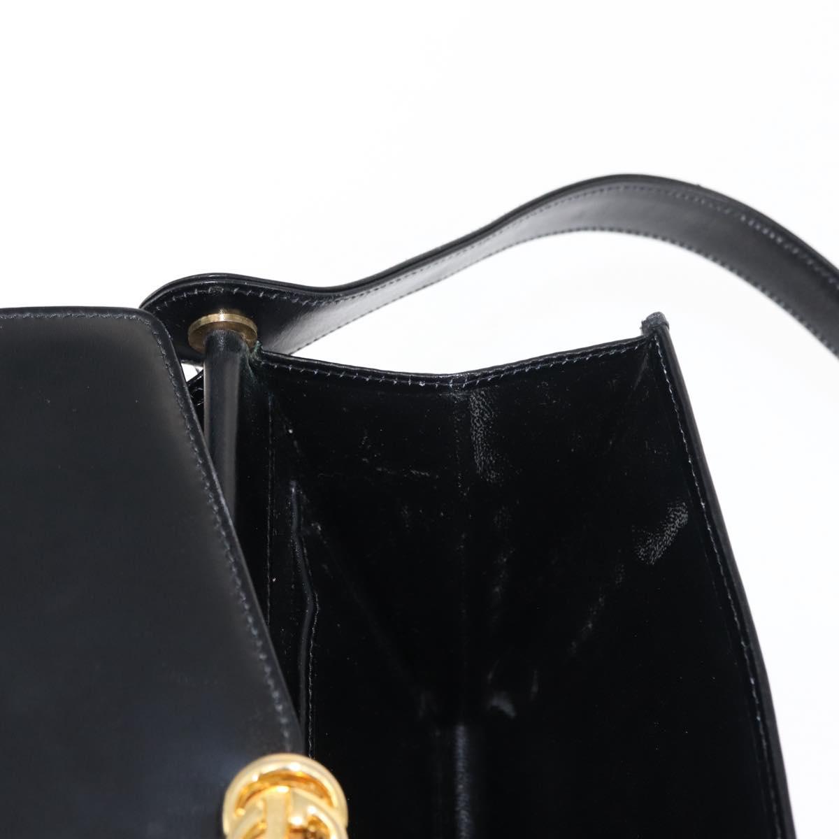 GUCCI Shoulder Bag Leather Black Gold Auth fm4896