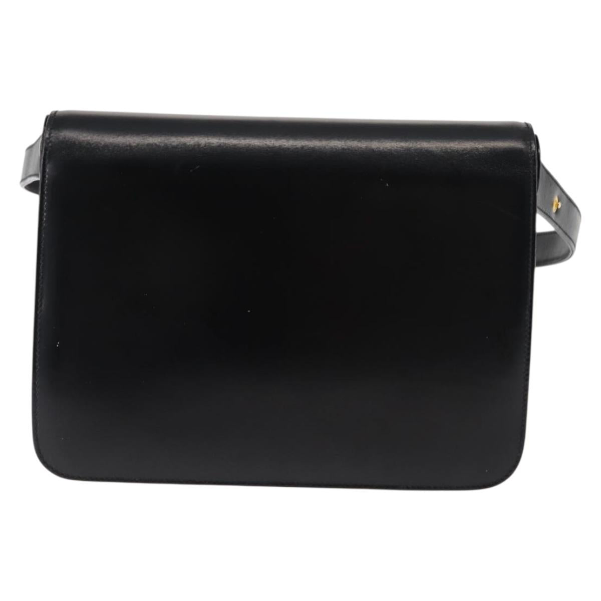 GUCCI Shoulder Bag Leather Black Gold Auth fm4896