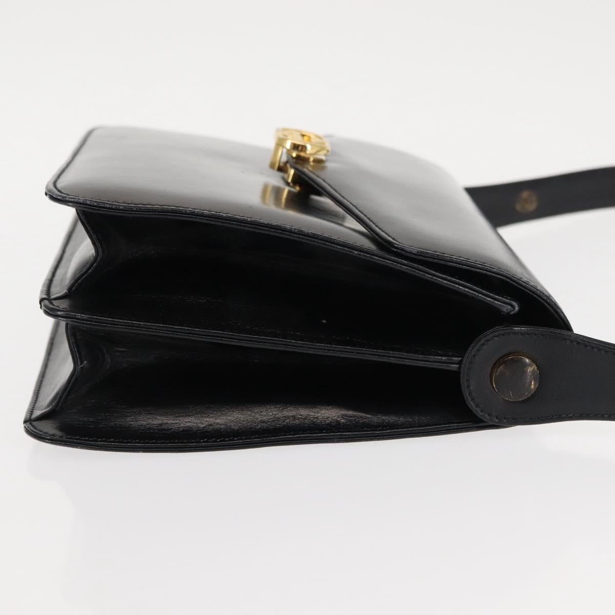 GUCCI Shoulder Bag Leather Black Gold Auth fm4896