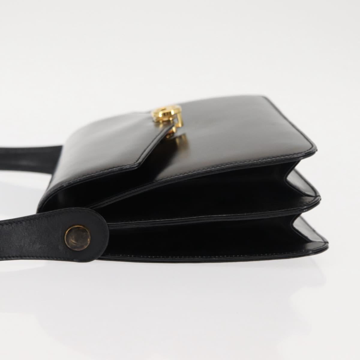 GUCCI Shoulder Bag Leather Black Gold Auth fm4896