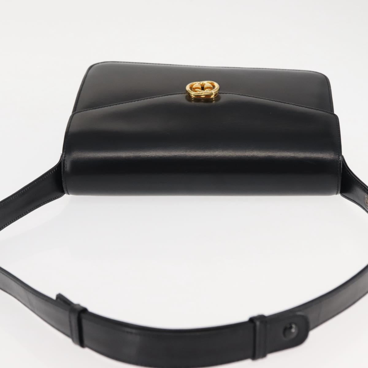 GUCCI Shoulder Bag Leather Black Gold Auth fm4896