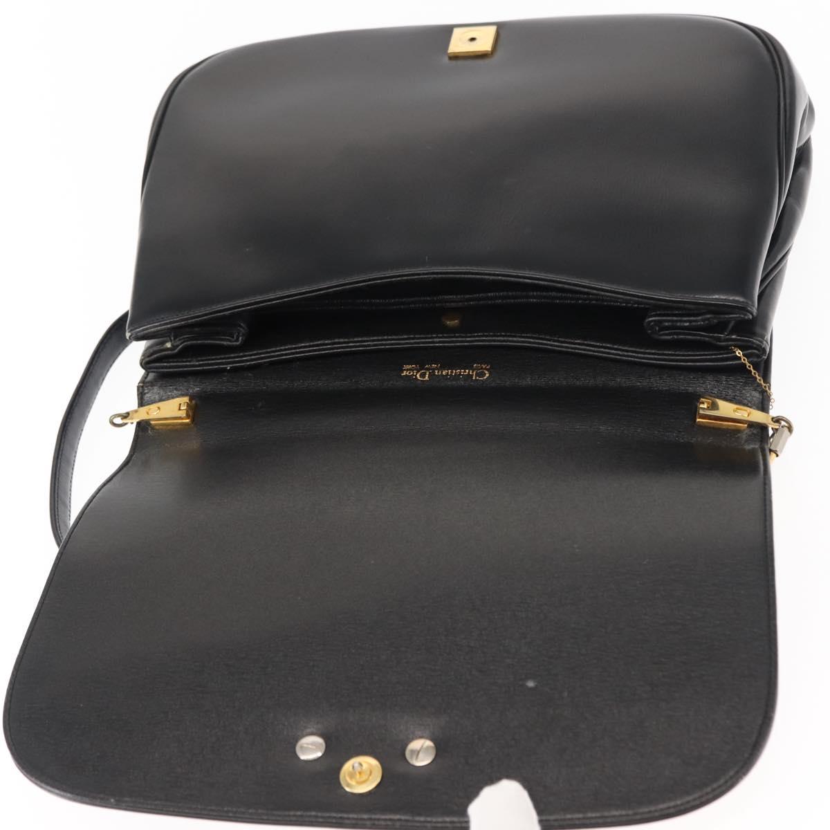 Christian Dior Shoulder Bag Leather Black Gold Auth fm4897