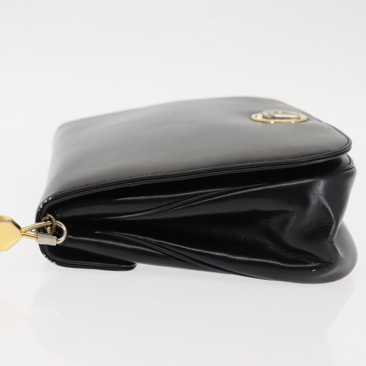 Christian Dior Shoulder Bag Leather Black Gold Auth fm4897