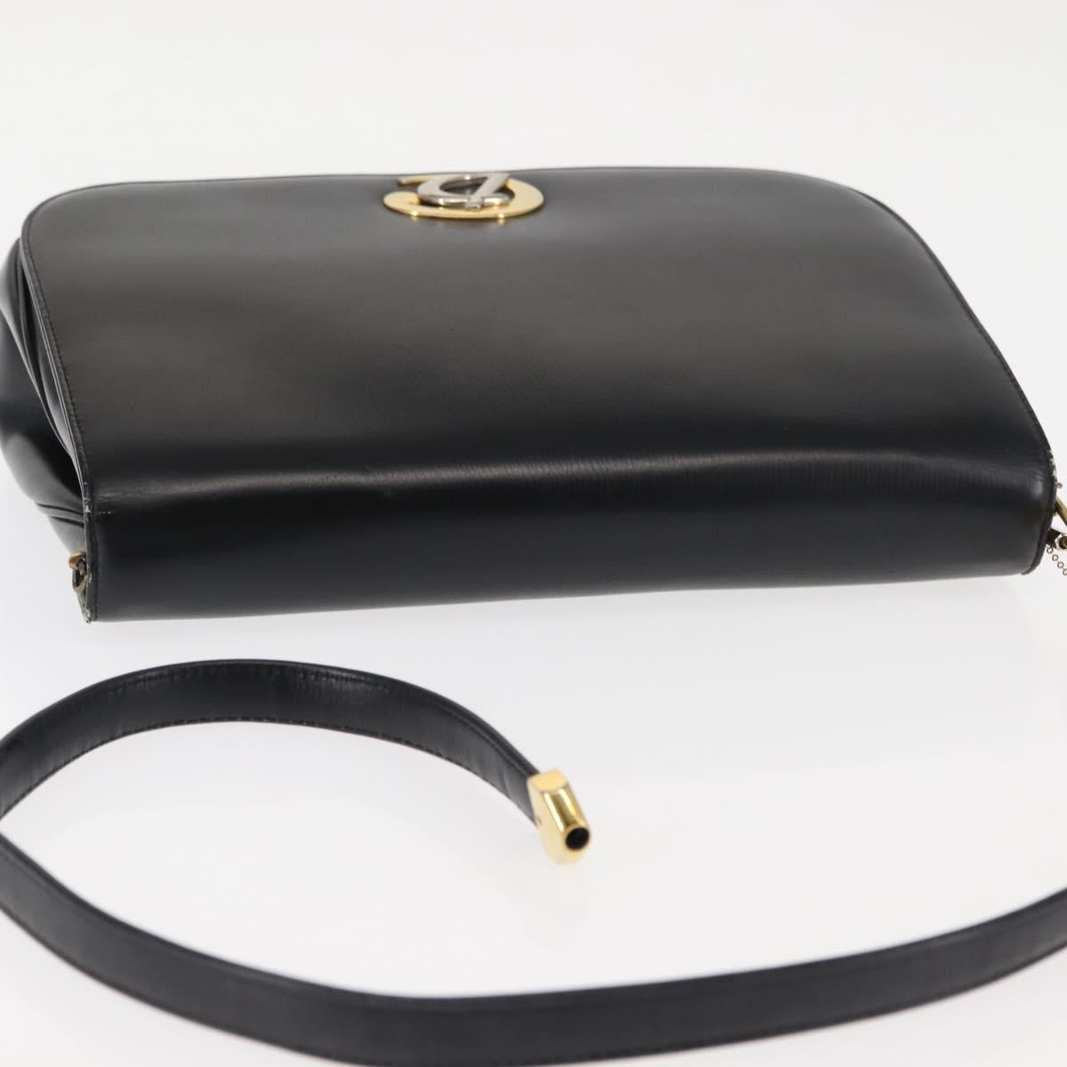 Christian Dior Shoulder Bag Leather Black Gold Auth fm4897
