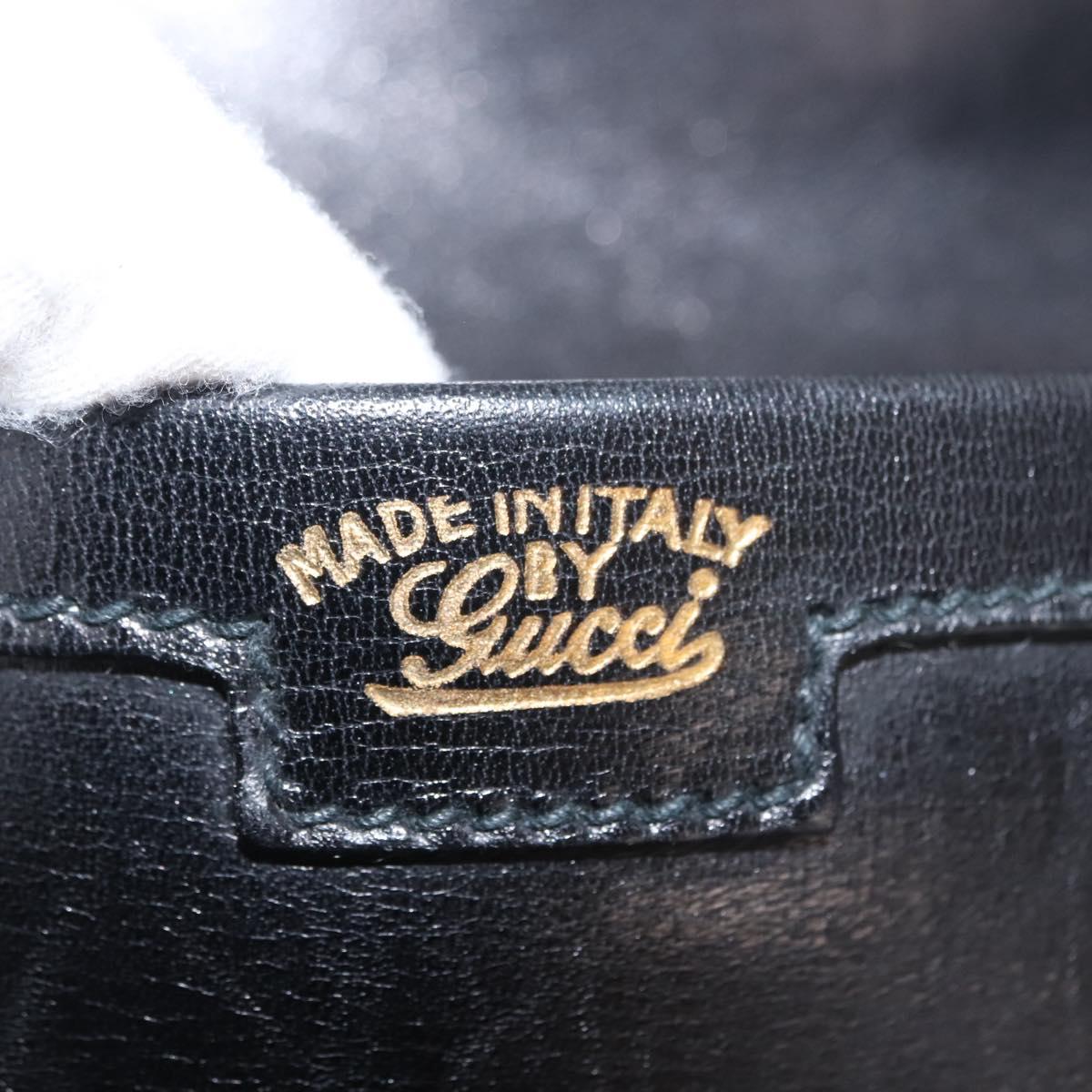 GUCCI Interlocking Shoulder Bag Leather Black Gold Auth fm4898