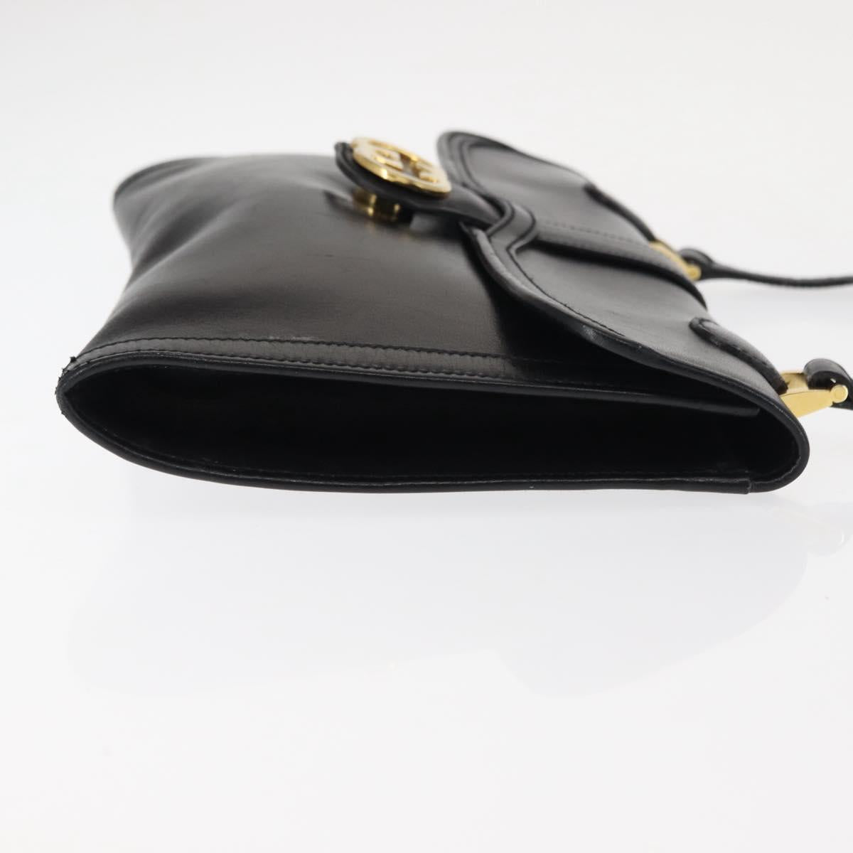 GUCCI Interlocking Shoulder Bag Leather Black Gold Auth fm4898