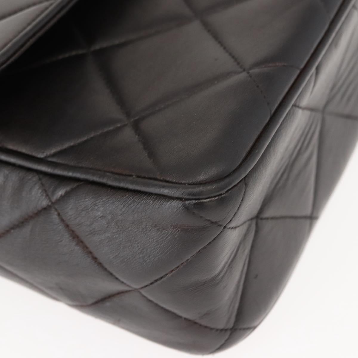 CHANEL Matelasse Shoulder Bag Lamb Skin Dark Brown Gold CC Auth fm4906