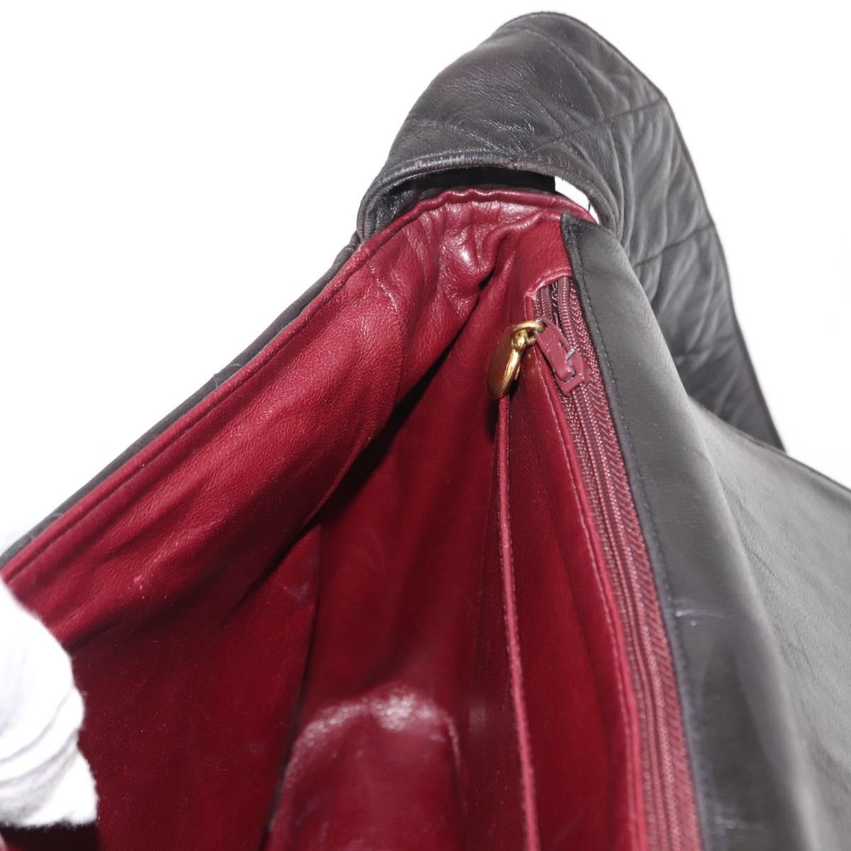 CHANEL Matelasse Shoulder Bag Lamb Skin Dark Brown Gold CC Auth fm4906