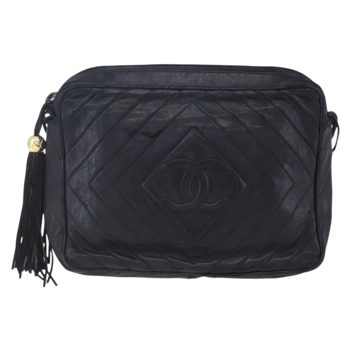 CHANEL Shoulder Bag Shoulder Bag Lamb Skin Black Gold CC Auth fm4907