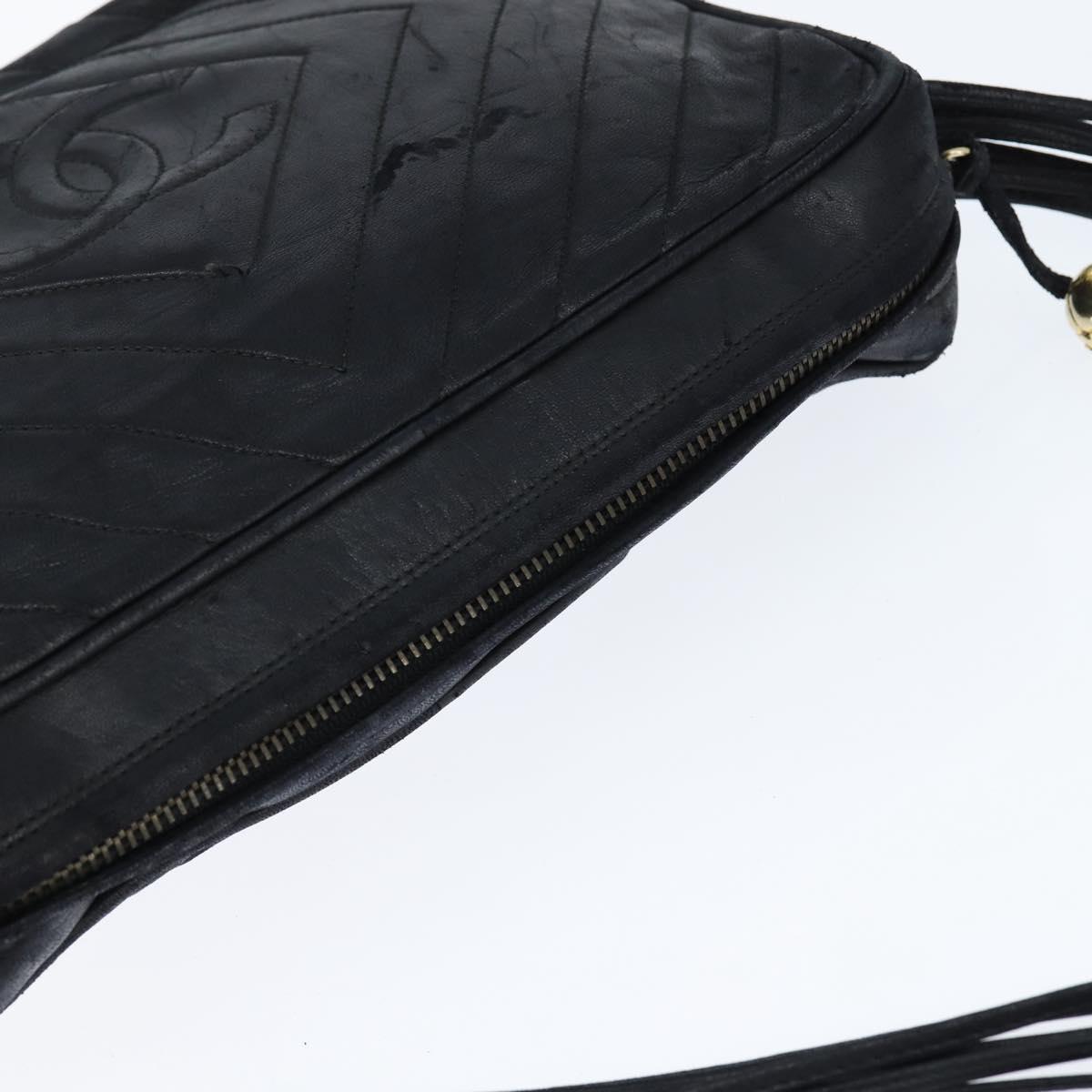 CHANEL Shoulder Bag Shoulder Bag Lamb Skin Black Gold CC Auth fm4907