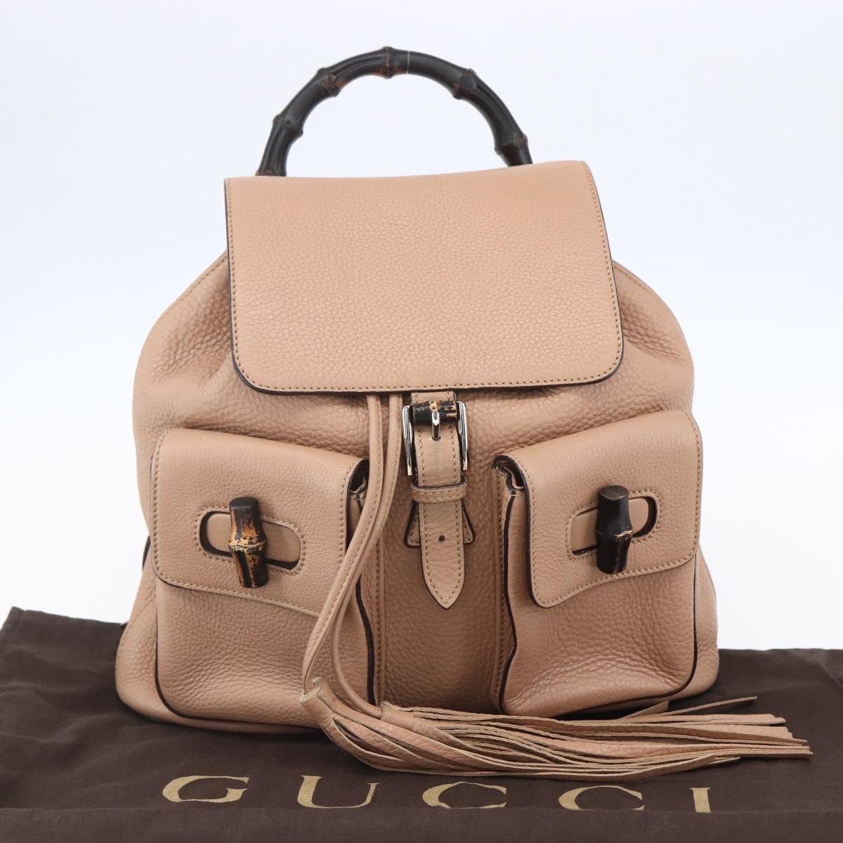 GUCCI Bamboo Backpack Leather Beige Gold 370833 Auth fm4914
