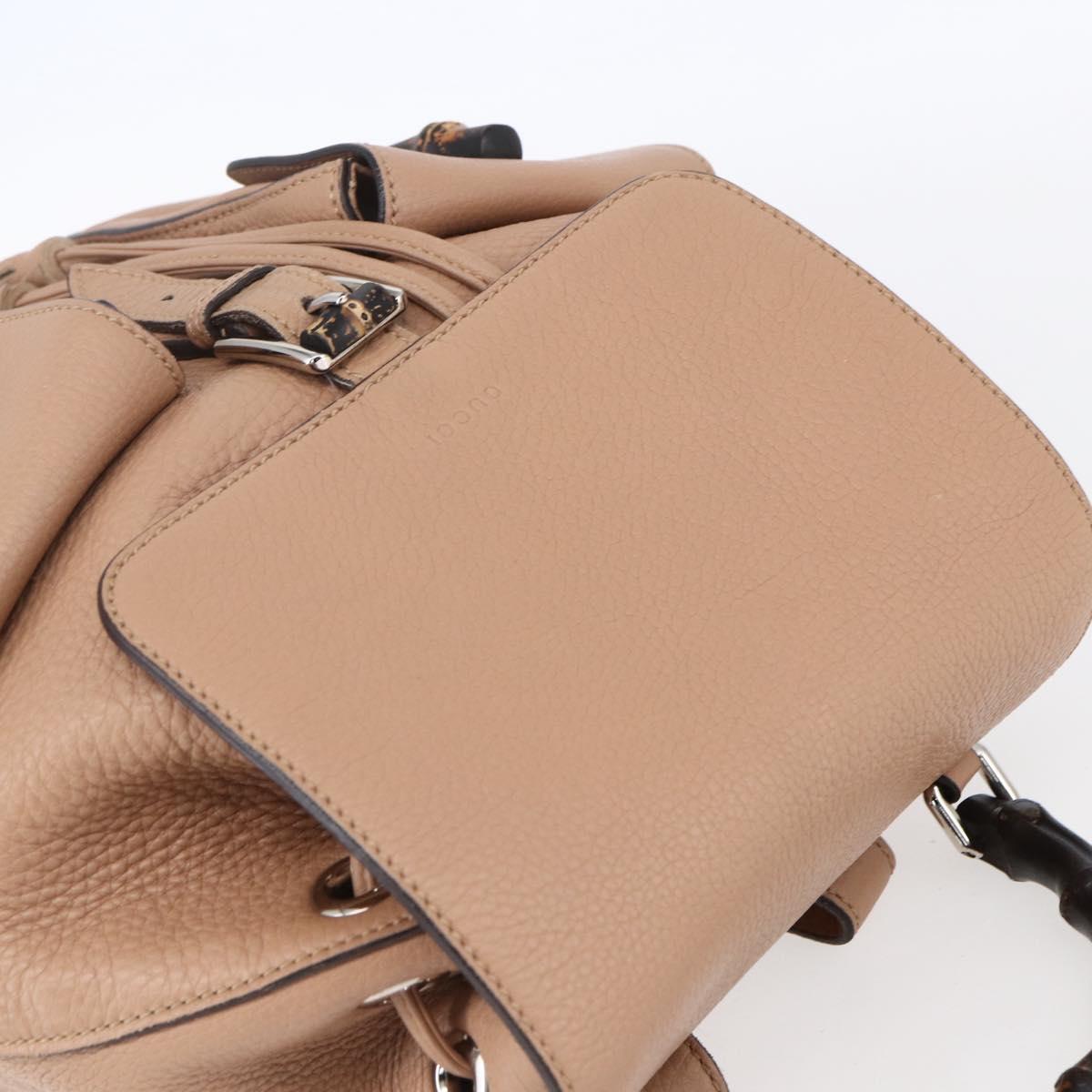 GUCCI Bamboo Backpack Leather Beige Gold 370833 Auth fm4914
