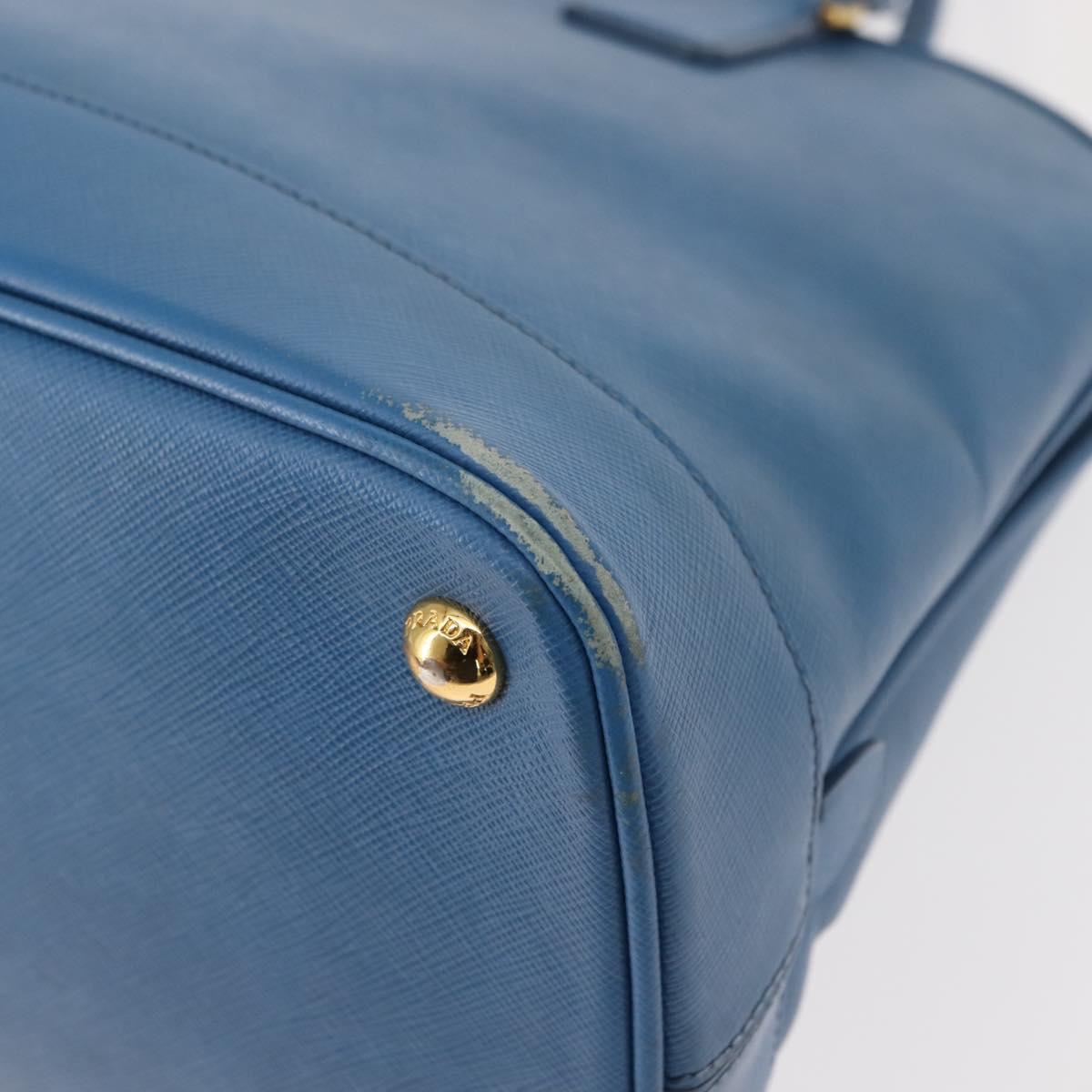 PRADA Hand Bag Safiano leather Blue Gold Auth fm4916