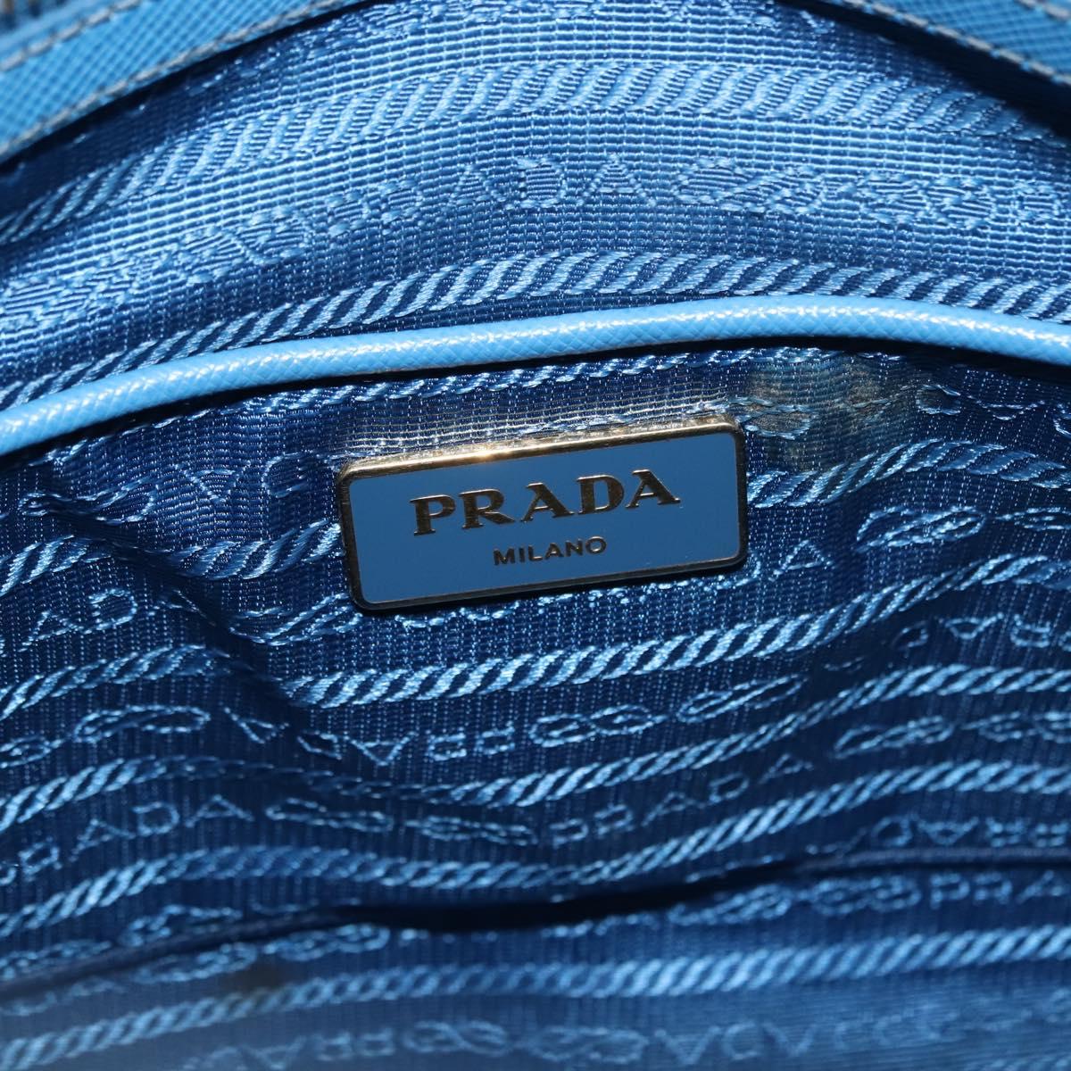 PRADA Hand Bag Safiano leather Blue Gold Auth fm4916