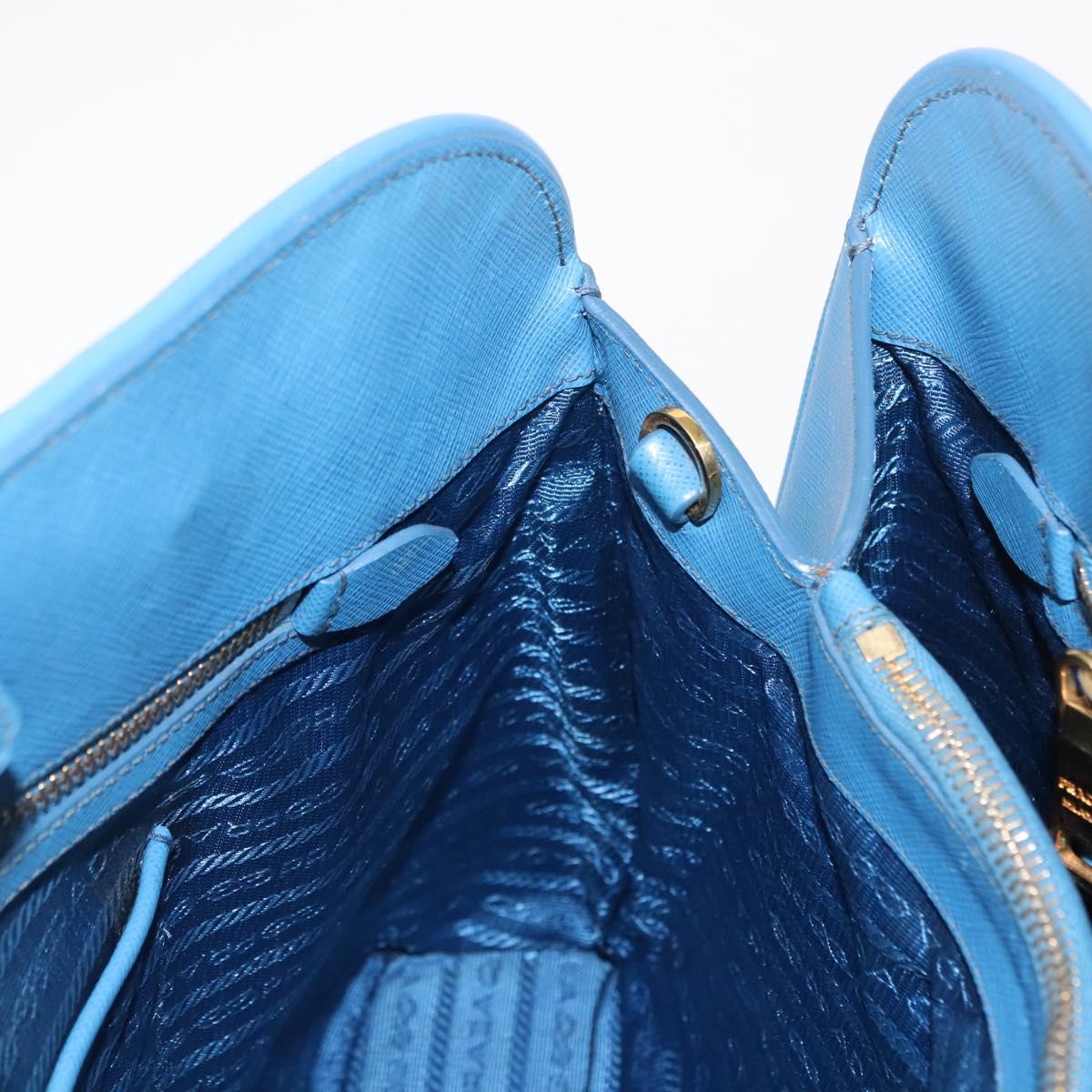 PRADA Hand Bag Safiano leather Blue Gold Auth fm4916