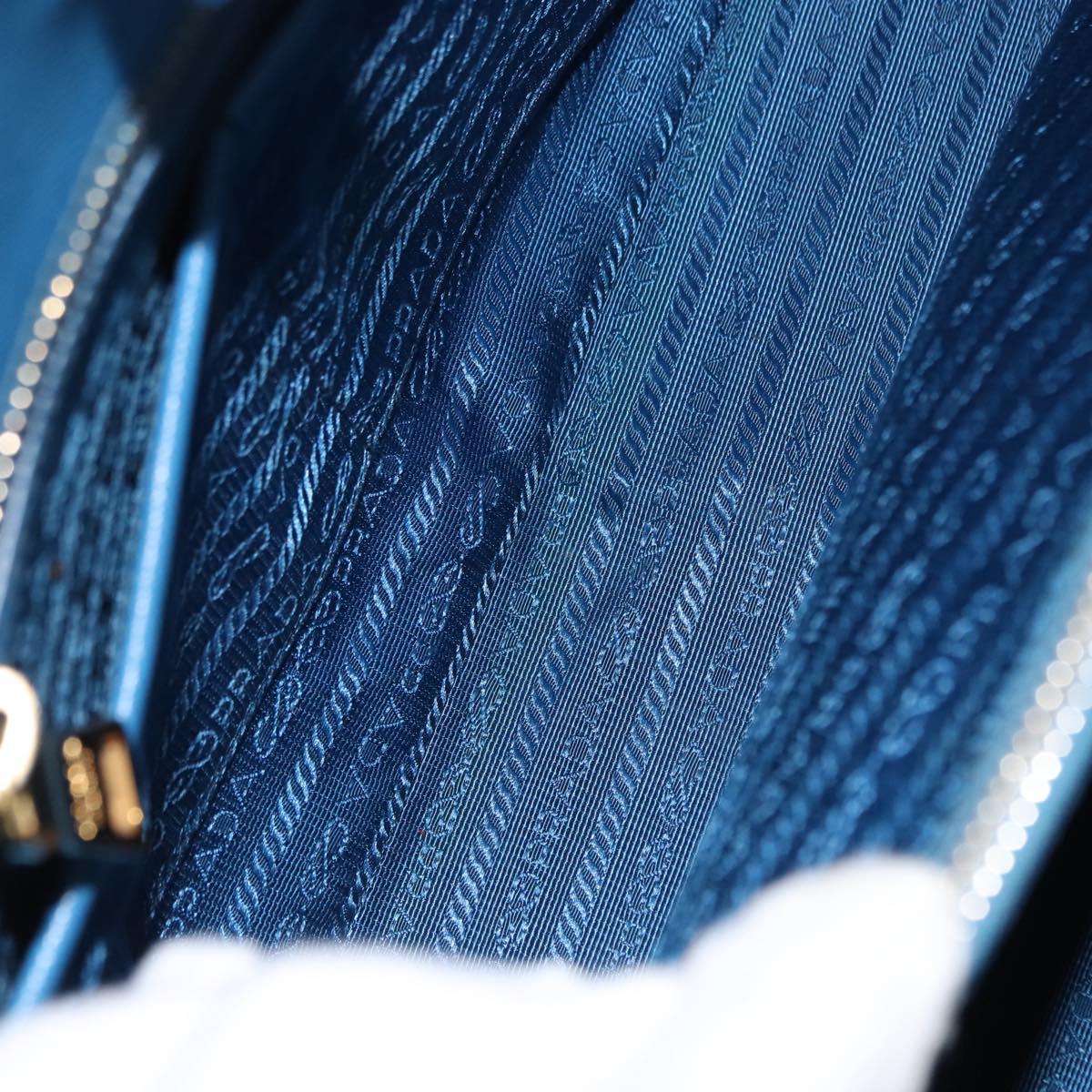 PRADA Hand Bag Safiano leather Blue Gold Auth fm4916