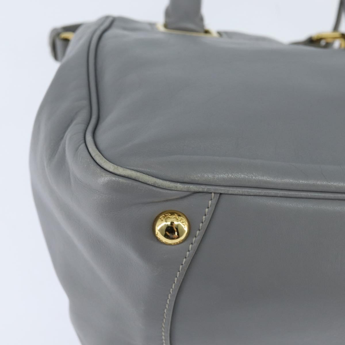 PRADA Hand Bag Leather 2way Gray Gold Auth fm4917