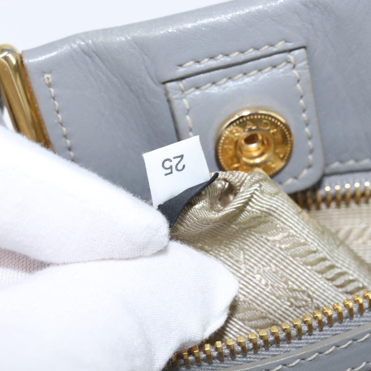 PRADA Hand Bag Leather 2way Gray Gold Auth fm4917